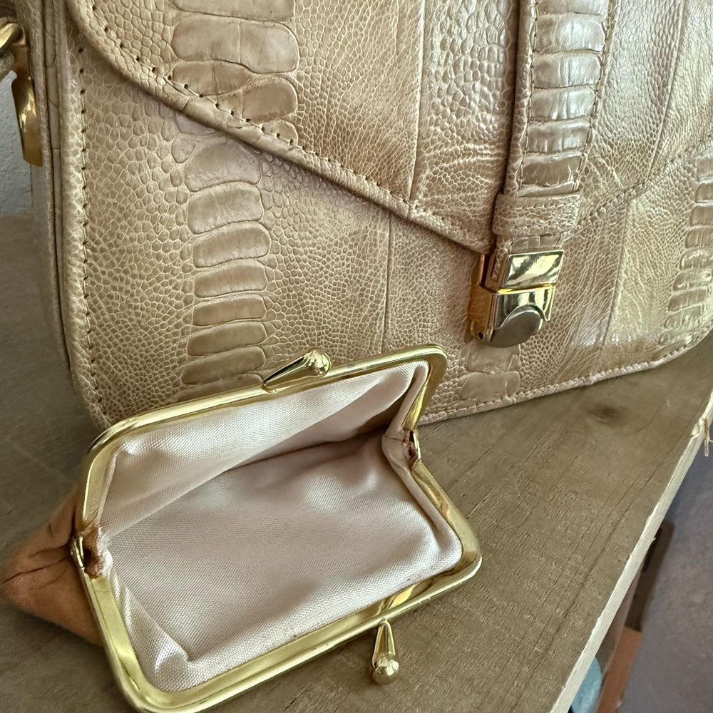 Vintage Corbeau Curio Beige Reptile-Embossed Leather Crossbody Bag - Picture 5 of 14